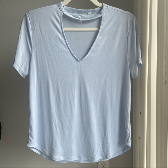 PacSun Me to We Sky Blue cut out v neck chocker style oversized t-shirt - Picture 2 of 5